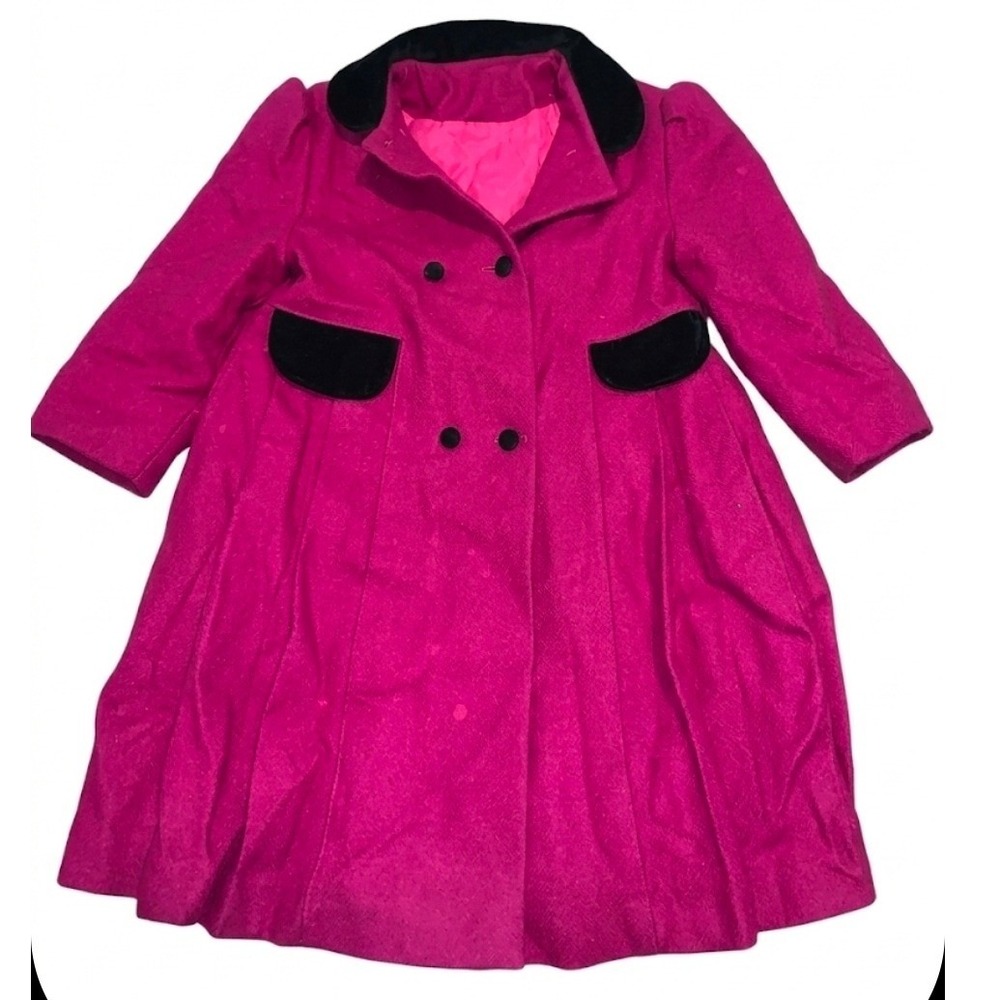 Freeway Fashions Vintage 60 70s Magenta Wool Coat Velvet Collar Mod Retro 5
